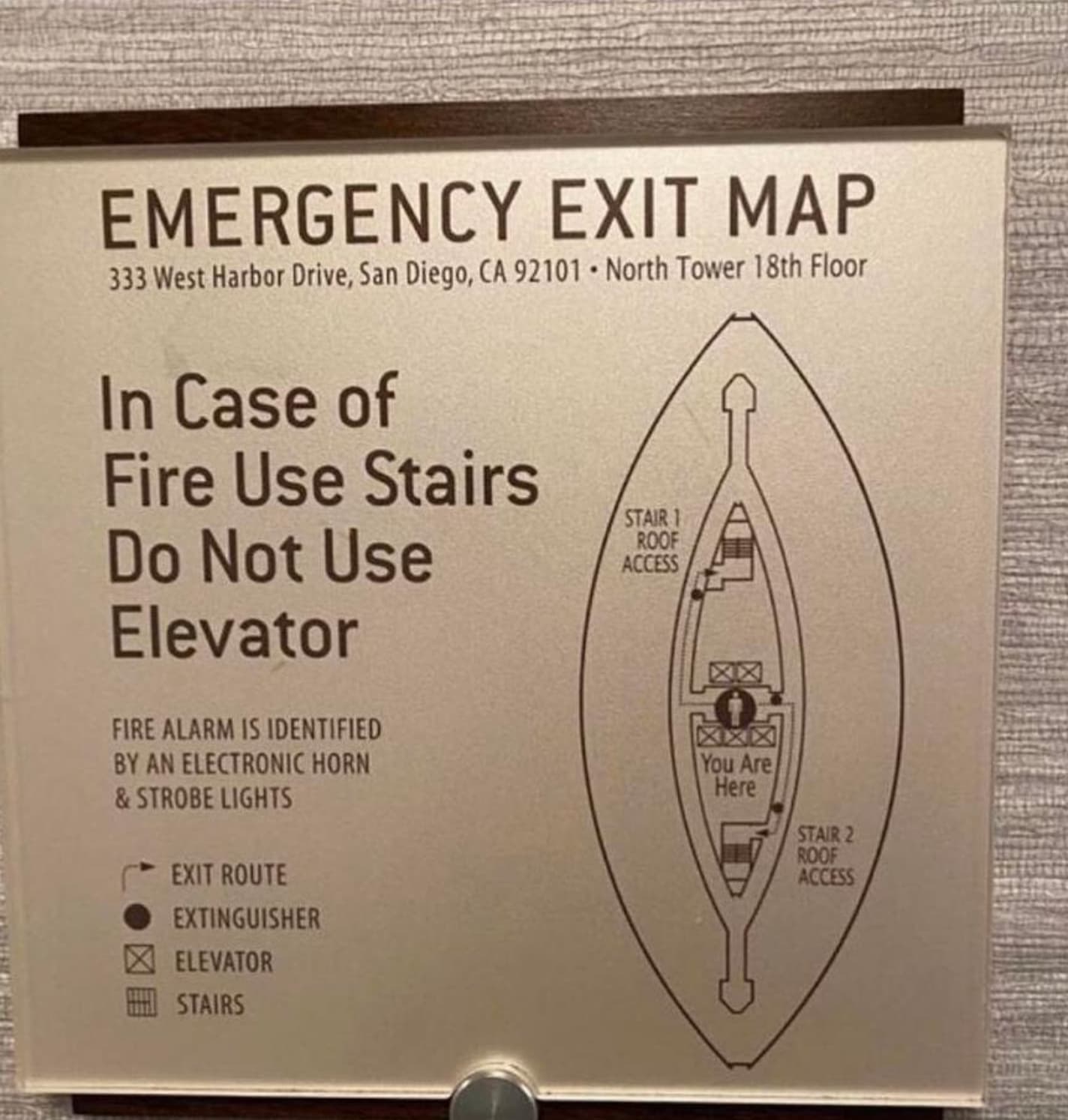 kayak - Emergency Exit Map 333 West Harbor Drive, San Diego, Ca 92101 North Tower 18th Floor In Case of Fire Use Stairs Do Not Use Elevator Stair 1 Roof Access Xx Fire Alarm Is Identified By An Electronic Horn & Strobe Lights Xxx You Are Here Exit Route…